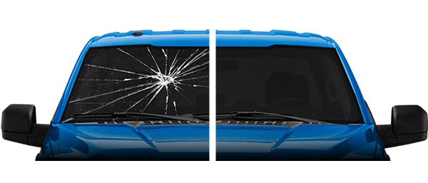 Before and after photo of windshield repair